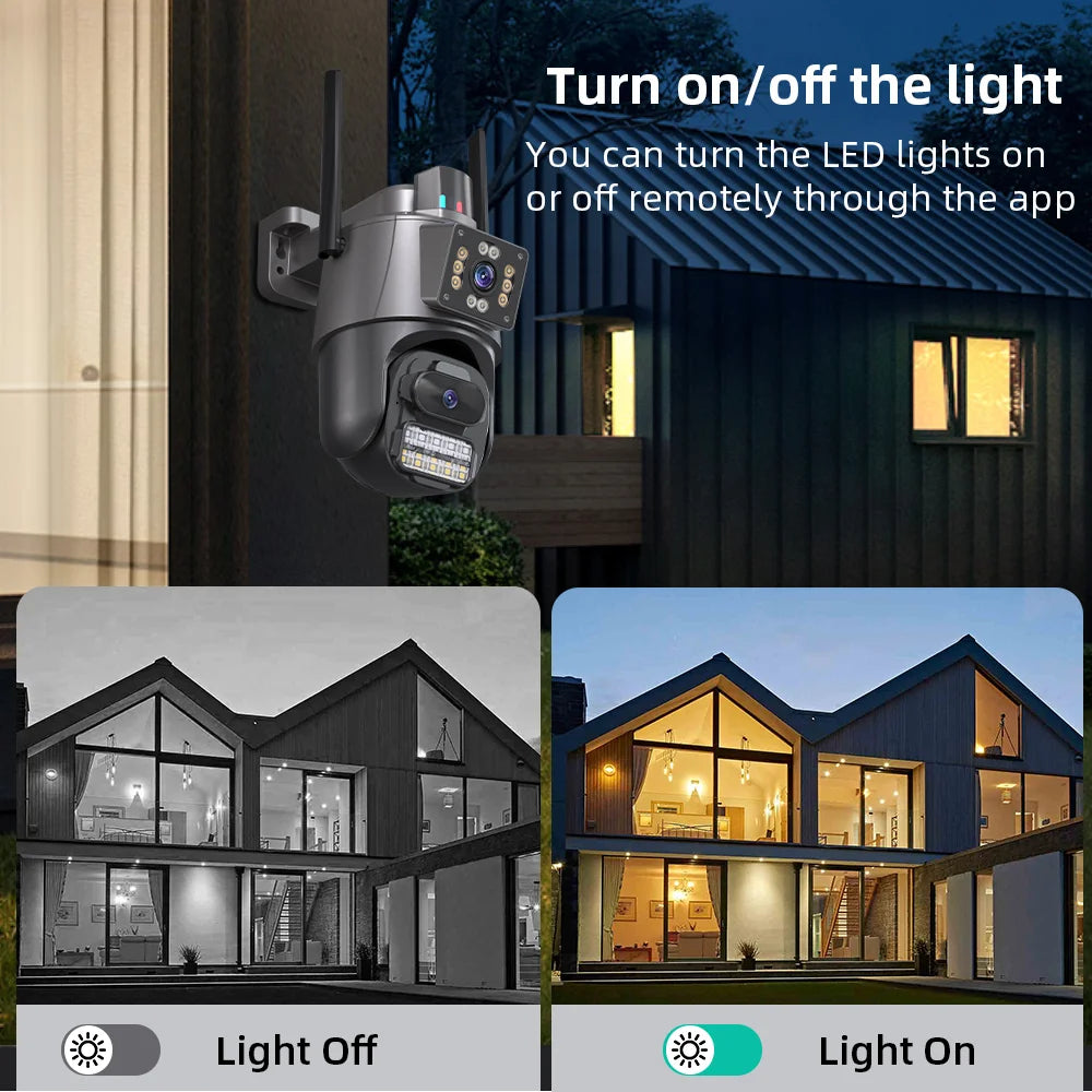 كاميرا مراقبة خارجية بدقة 4K وعدسة مزدوجة 8MP مع شاشة مزدوجة وواي فاي، كاميرا تتبع تلقائي IP66 مضادة للماء