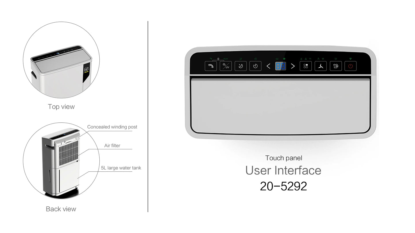 جهاز تقليل الرطوبة المنزلي بتصميم جديد 2024 مع واي فاي وUVC سعة 20 لتر/اليوم