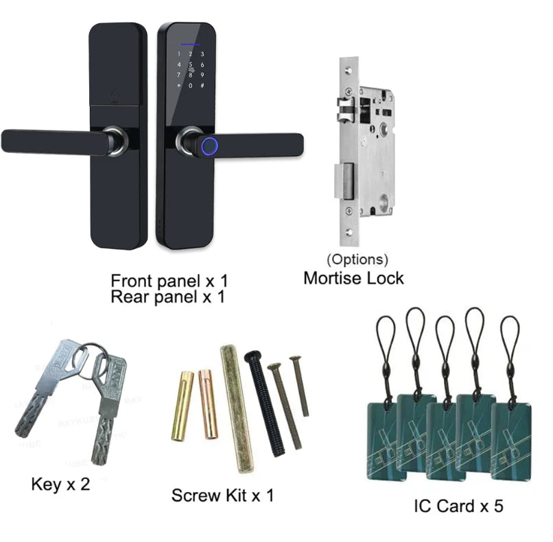 قفل باب ذكي إلكتروني RAYKUBE F005 مقاوم للماء IP65 مع تقنية بصمة الإصبع وبطاقة ذكية وكلمة مرور وفتح بواسطة التطبيق