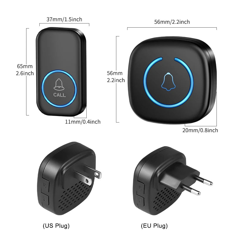 جرس باب لاسلكي ذكي مع ترحيب مميز - مدى 300م/984 قدم، 60 لحن، جرس باب ذكي للمنزل مع خيار قابس أمريكي/أوروبي